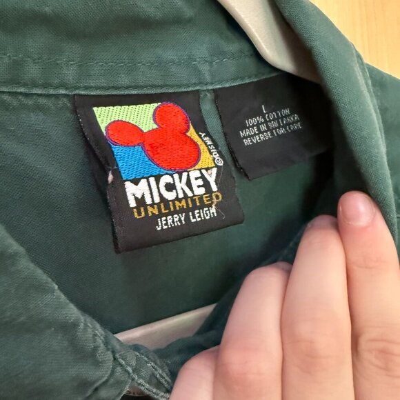 Vintage 90s Mickey Unlimited Disney Embroidered Button-Up Green Shirt Size Large - Picture 3 of 5